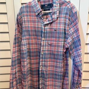 Vineyard Vines S 8-10 Casual Plaid Shirt Pink Blue lightweight
